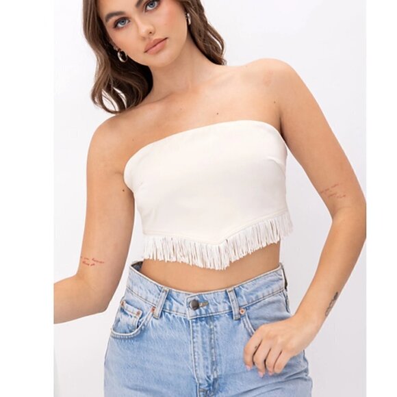 PRETTY Garbage Fringe Trim Satin Top - Picture 4 of 9